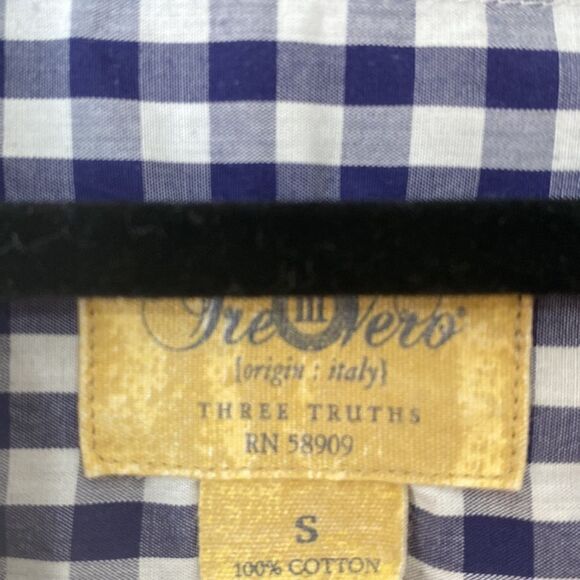 Three Truths button down blue and white gingham cotton small - Picture 2 of 5
